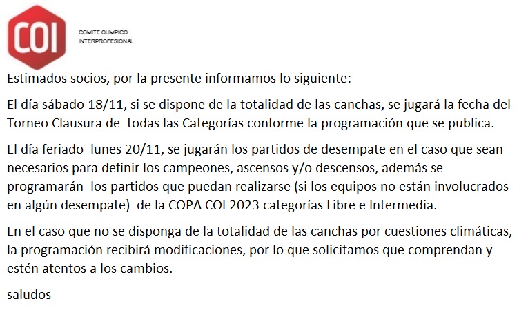 Fecha sábado 18/11 y lunes 20/11